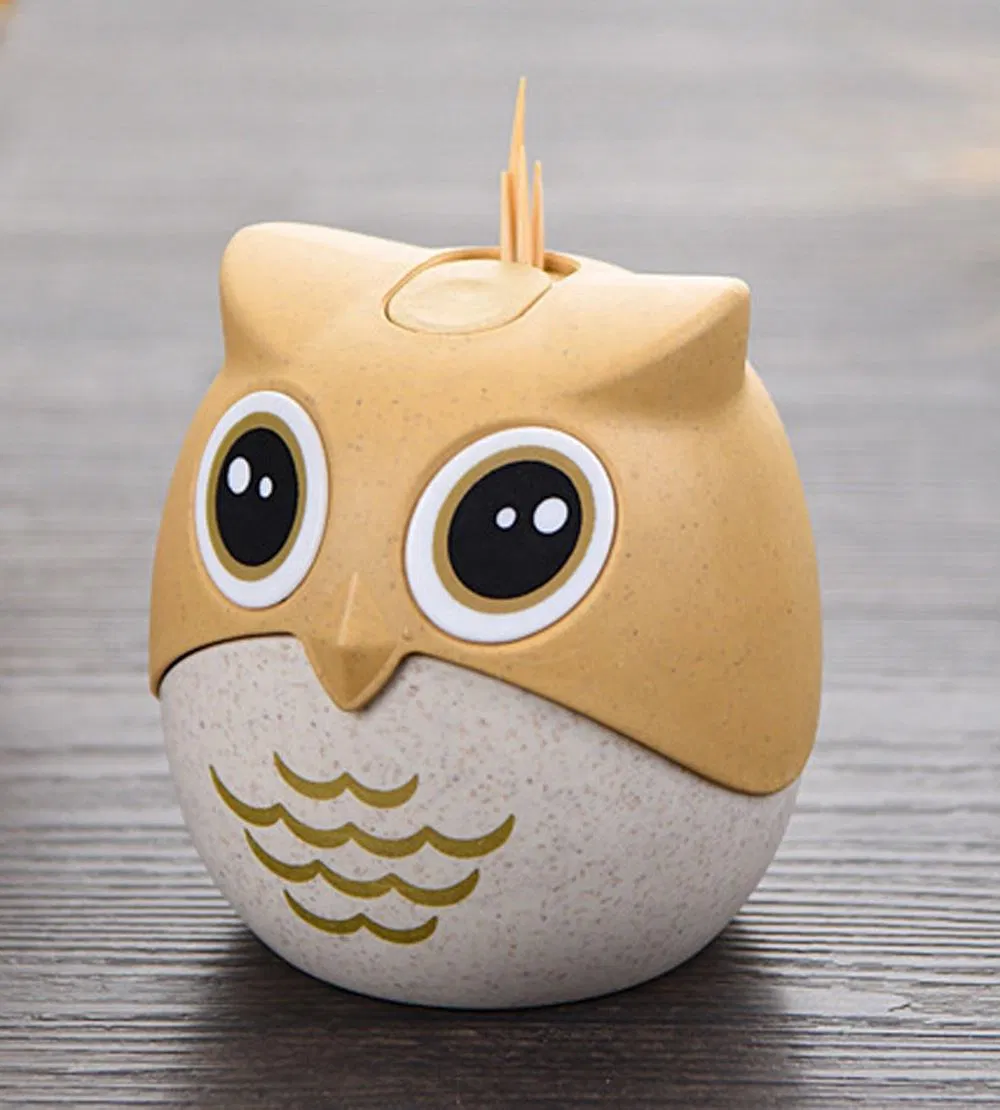 Stocked Wheat Straw Owl Shape Toothpick Dispenser Press Type Toothpick Holder