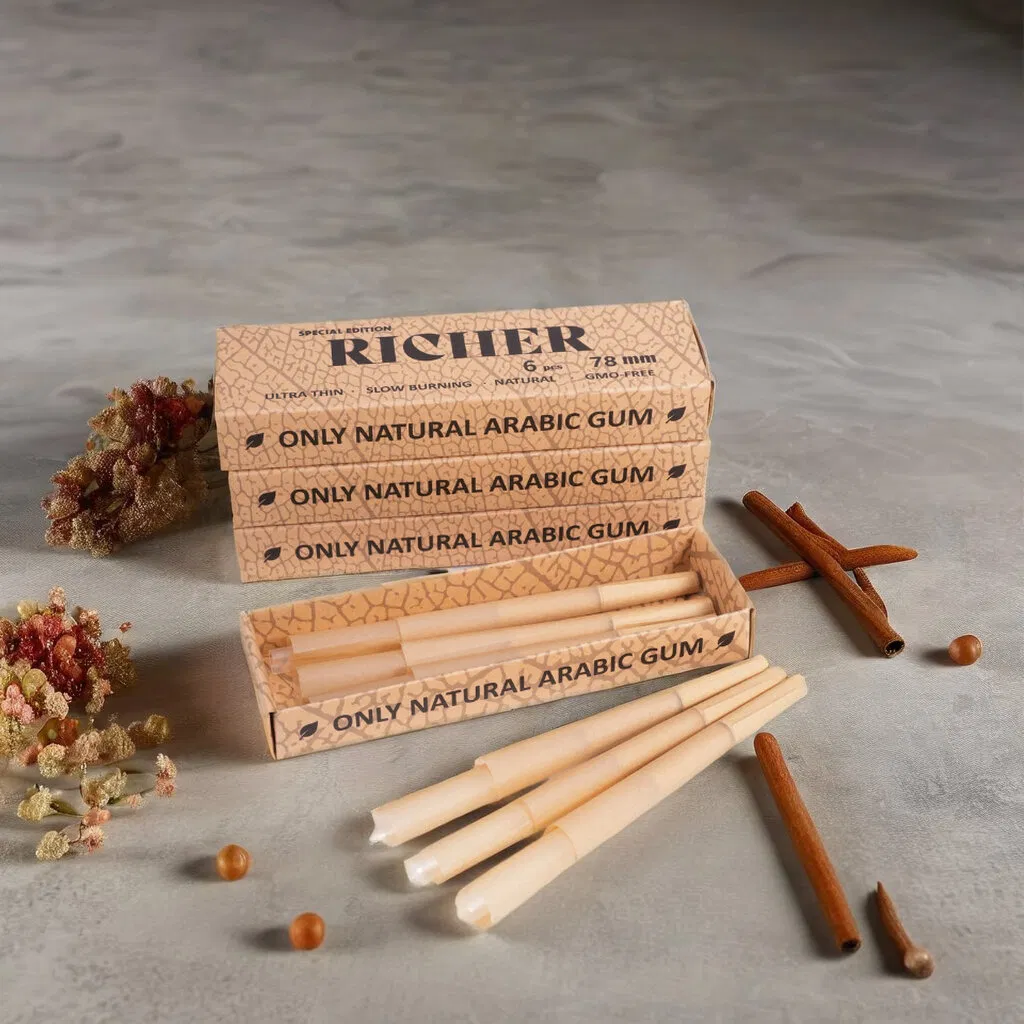 100% Organic Custom Logo Pre 1 1/4 Rolling Smell Child Proof Natural Brown Raw Papers Cones Rolls Wraps with Tips