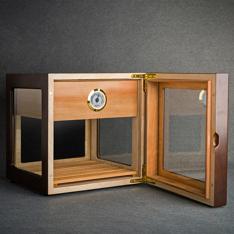 Square 4 Side Glass Windows Cedar Wood Piano Paint Large Cigar Humidor Cabinet