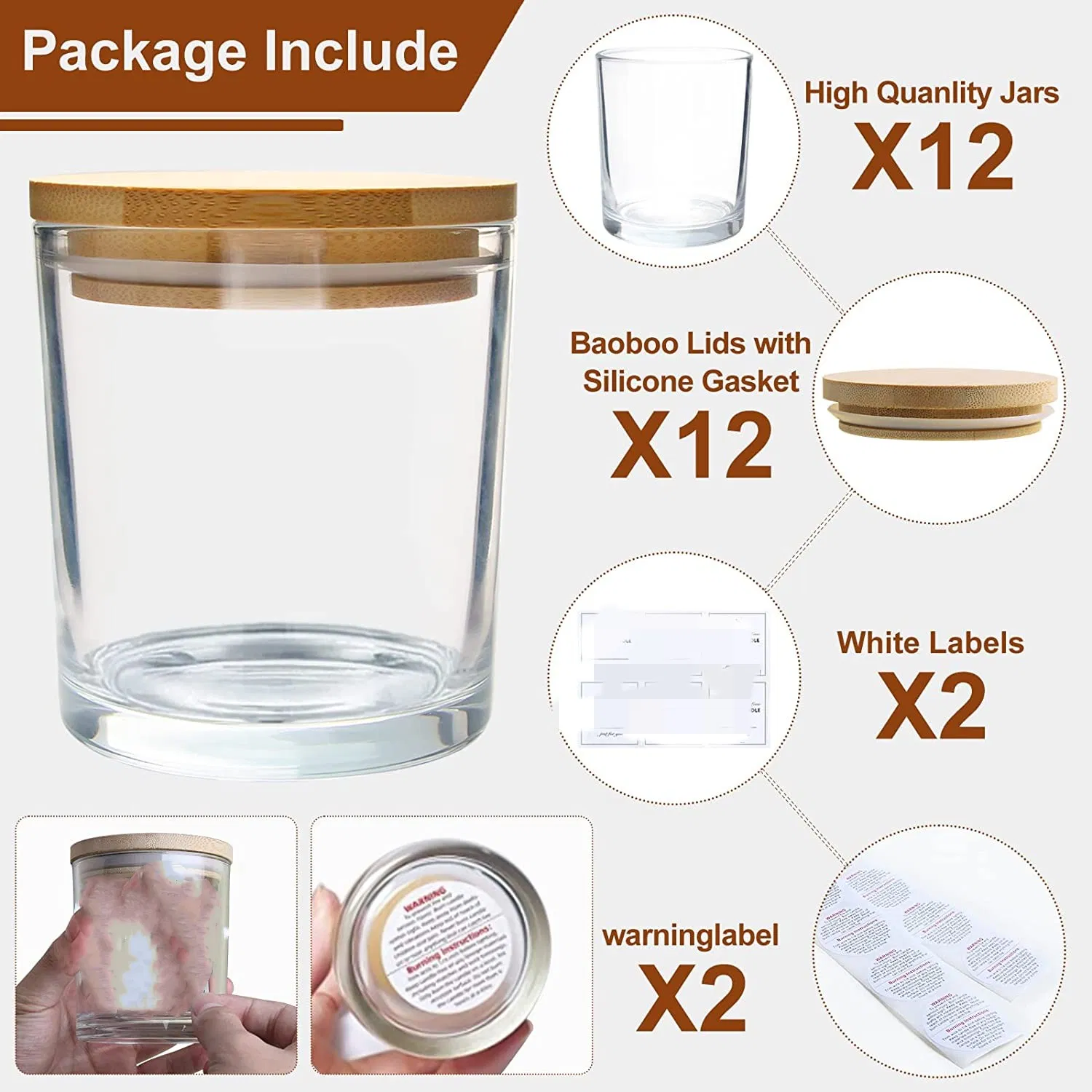 8oz 10oz 14 Oz Container White Thick Empty Frosted Glass Candle Jars