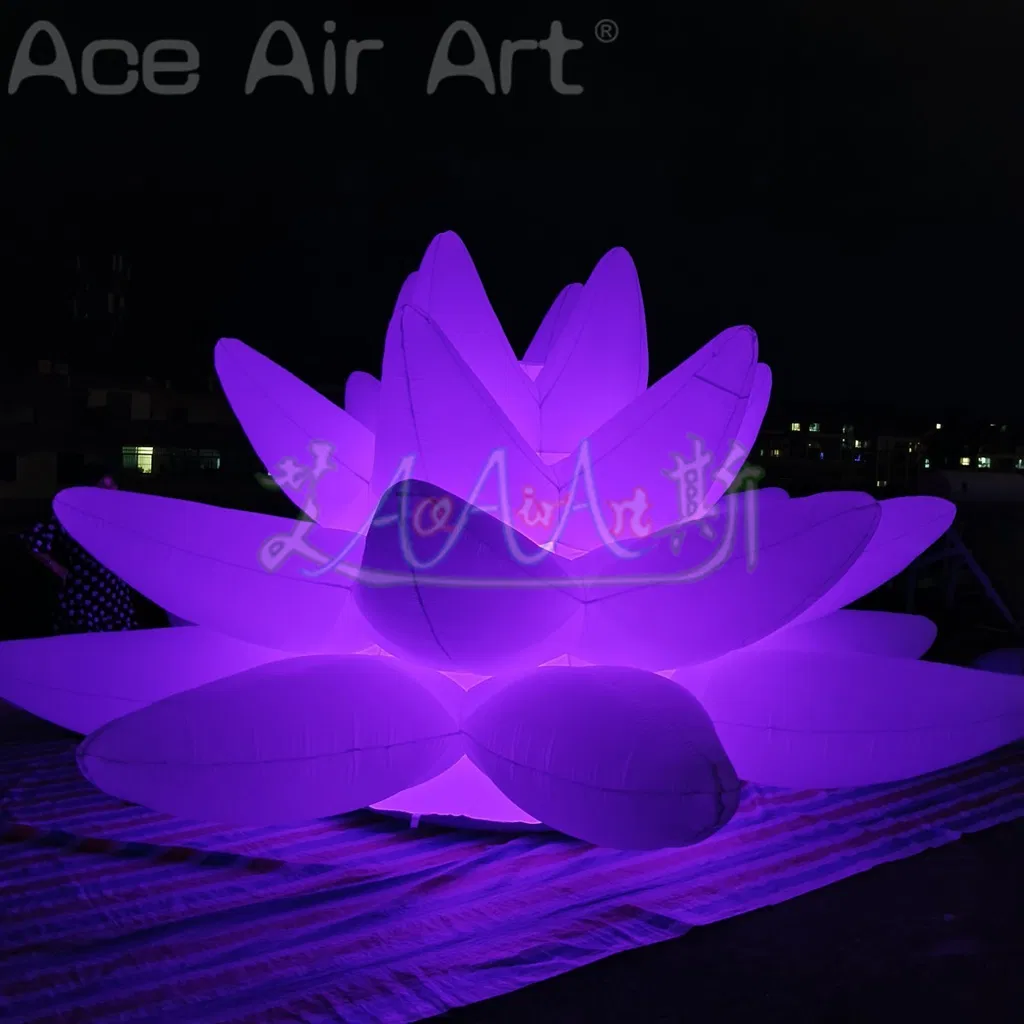 LED Lights Ground 5m Dia Inflatable Lotus Flower for Outdoor Decoration Advertising