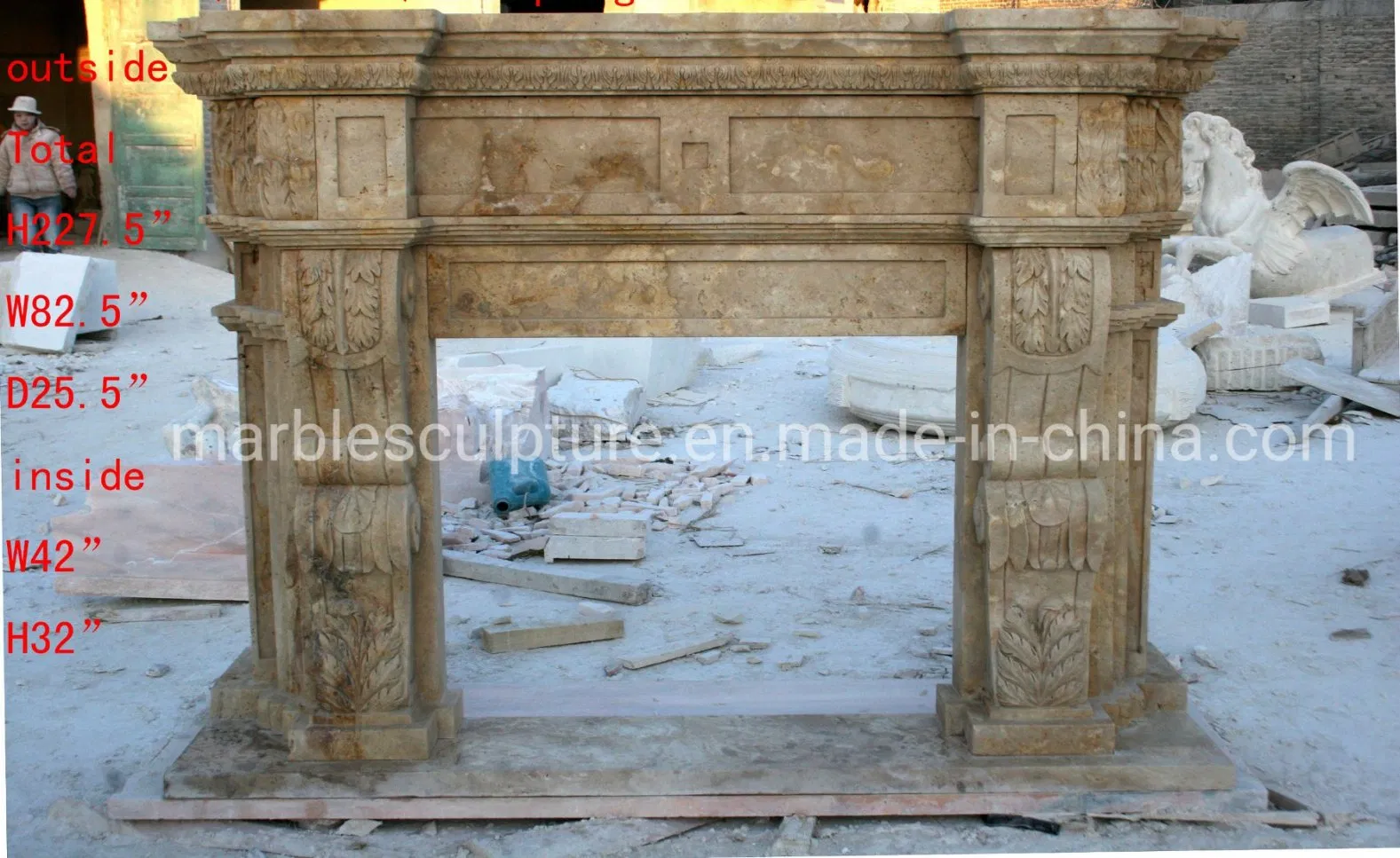 Home Indoor Use Antique Marble Fireplace Stone Mantel Beige Marble Fireplace Surround for Sale (Mfp-022)