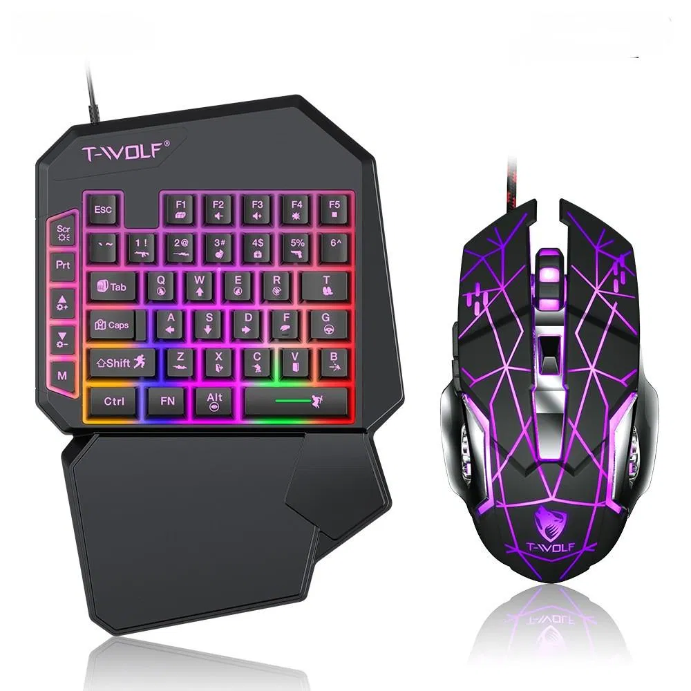 Wired Keyboard and Mouse with 3-Color Mixing Backlight Mini Gaming Keyboard