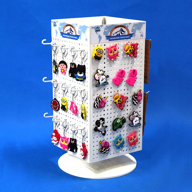 3 Faces Steel Pegboard Counter Rack Spinner for Souvenir Shops (PHD8013)