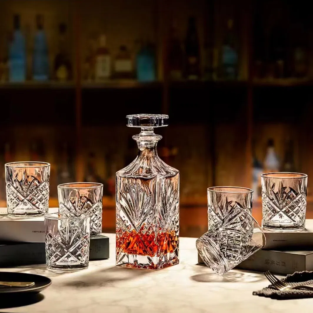 Square Transparent Glass Wine Bottle with Glass Cup Set for Wine Storage & Container