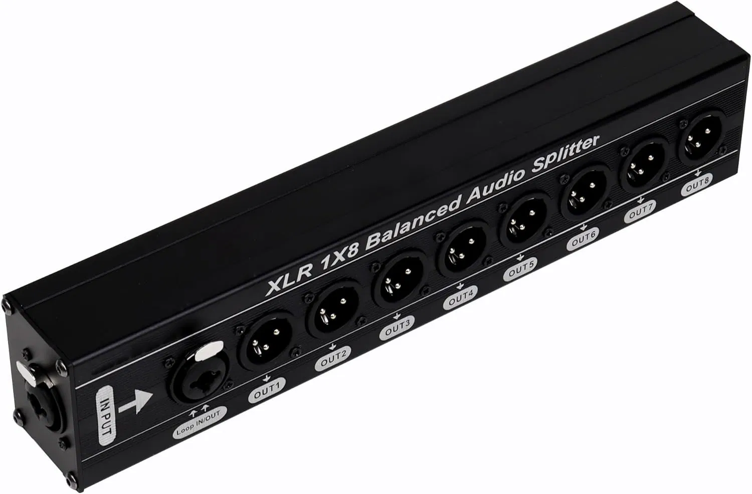 3pin XLR 1-in 8-out Splitter Box Support Balance/Trs/Ts 1/4" Input and One Loop Output Portable Size Aluminum Alloy Durable Box