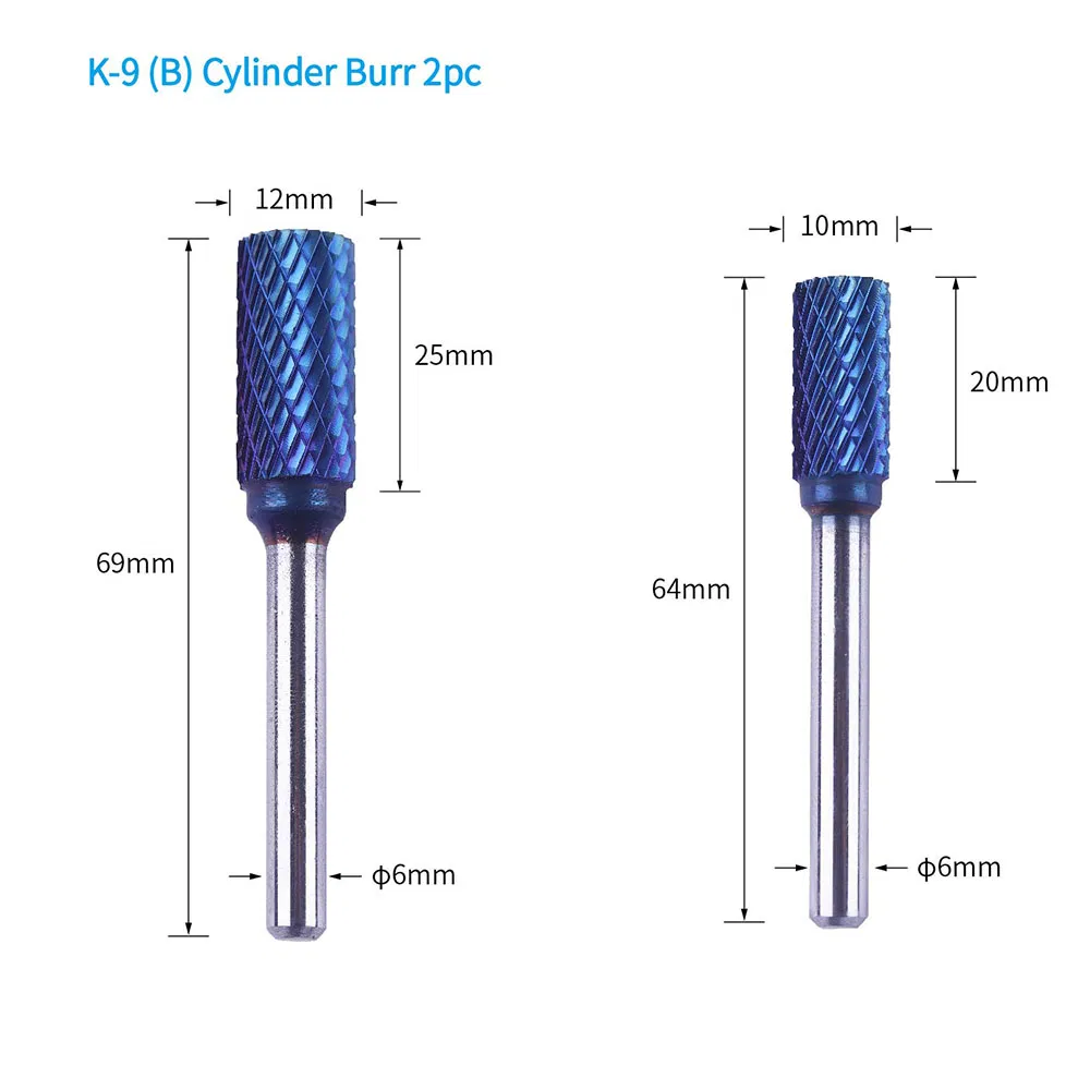 8PCS 6mm Shank Aluminium Box Packed Blue Nano Coating Tungsten Carbide Burr Set