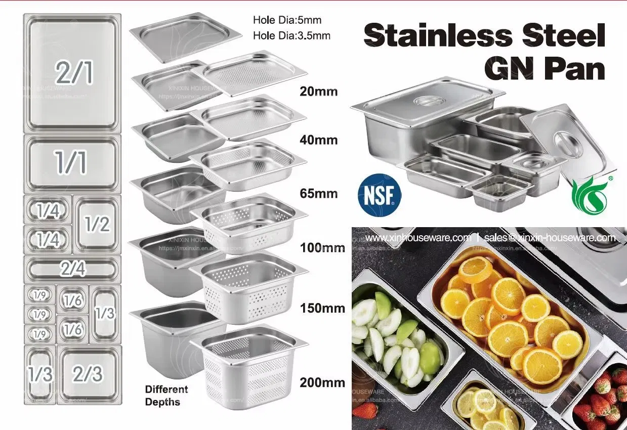 Stainless Steel Gastronorm Pan Yogurt with Mixed Fruits Dish Salad Bowl for Kitchen and Canteen