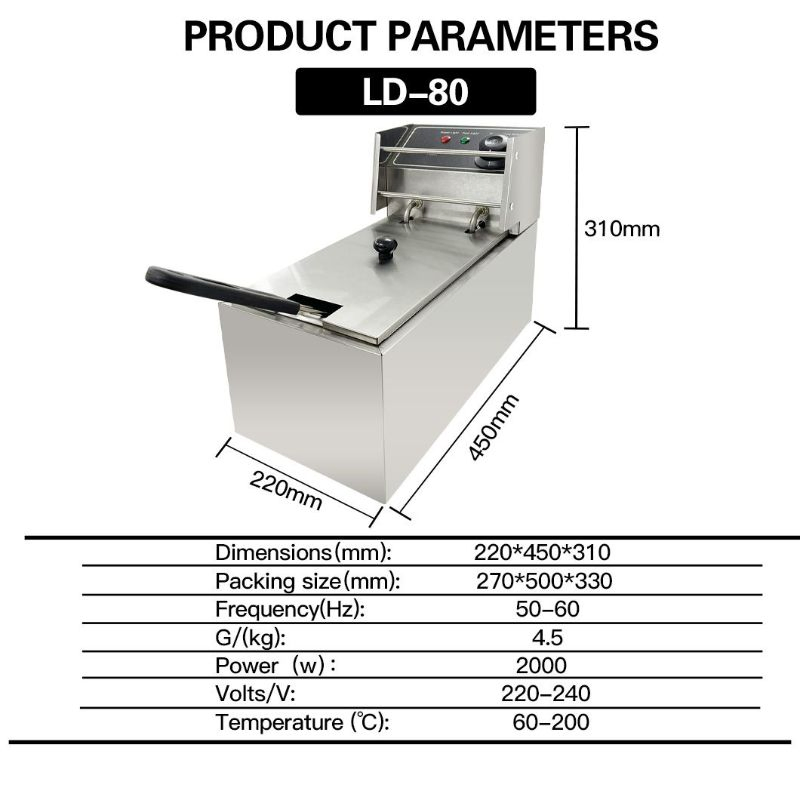 Commercial Stainless Steel 1-Tank 1-Basket Electric Deep Fryer