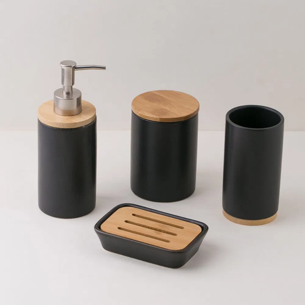 4-Piece Ceramic Soap Dispenser and Body Lotion Bottle Set Printed Household Bathroom Holder PC Material for Home Use