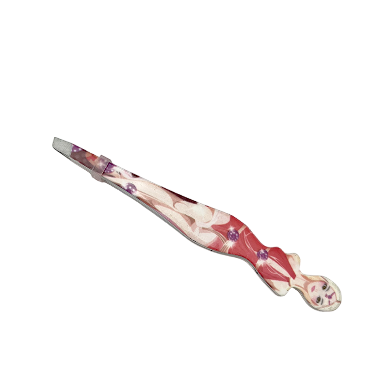 Beauty Girl Design Stainless Steel Slant Tip Eyebrow Tweezers with Pattern Printed