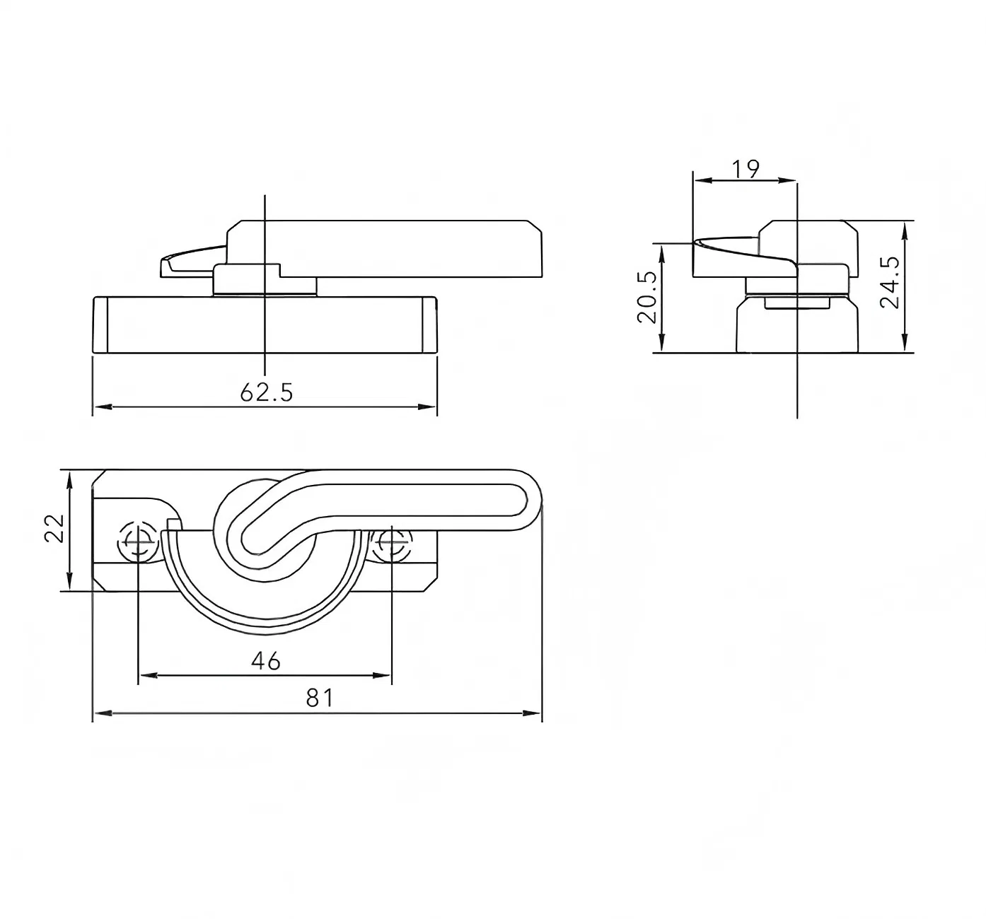 UPVC Sliding Windows Crescent Locker Half Moon Locker with Right and Left and Alu or Zinc Alloy