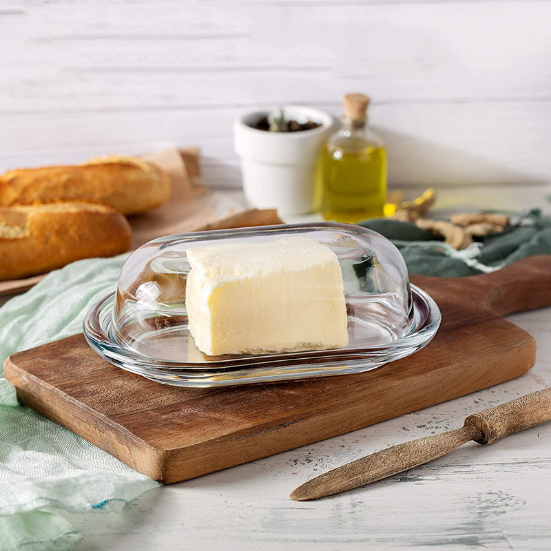Glass Butter Dish with Lid - Elegant Crystal Glass to Hold Stick of Butter