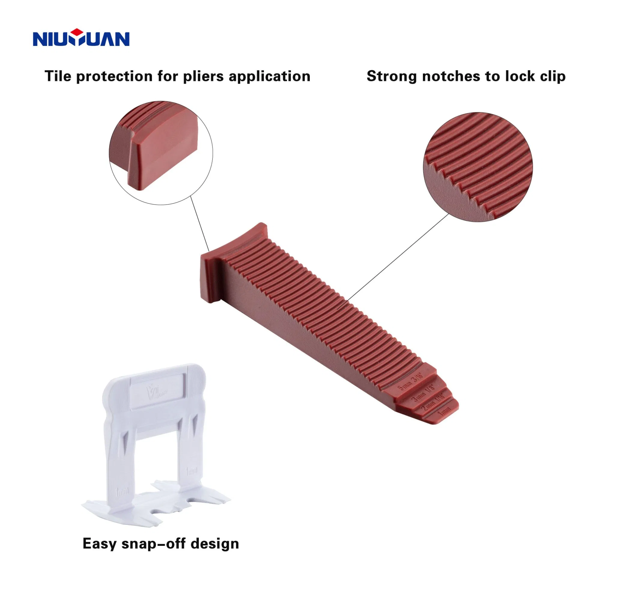 Plastic Tile Leveling System 100 Pieces Leveling Spacer Clips and 100 Pieces Reusable Wedges (1mm)