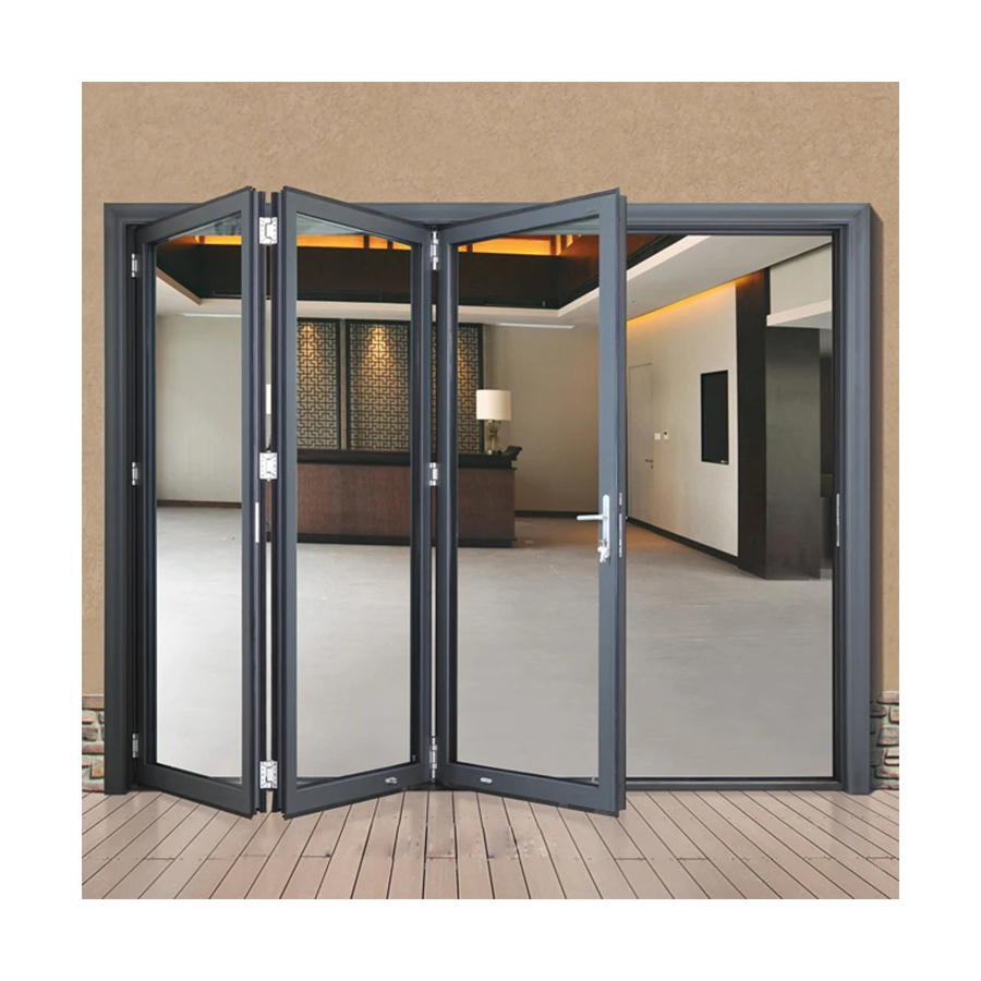 Aluminum Bi-Fold Door Riot Glass Sliding Door Aluminum Frameless Glass Door Parts Half Glass Aluminum Bi-Fold Door
