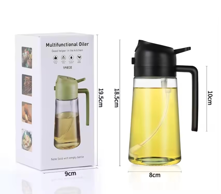 470ml Two-in-One Spray and Pour Dual-Purpose Glass Oil Sprayer Kitchen Oil Bottle Press Spray Without Oil