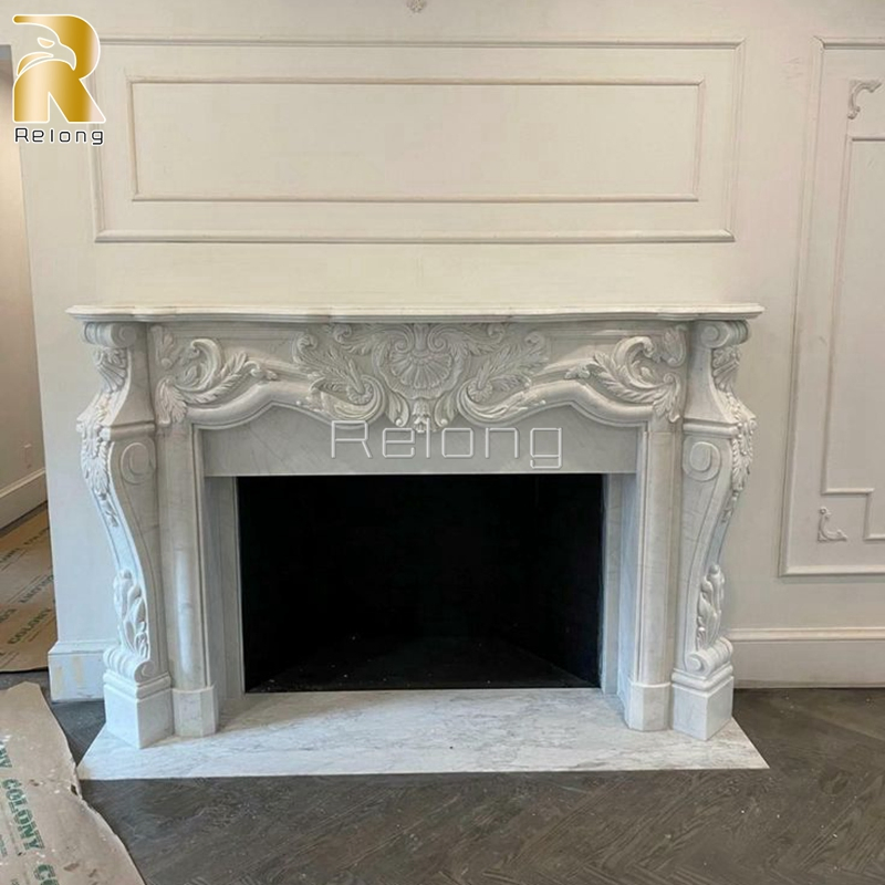 Natural Luxury Marble Stone Fireplace Mantel with Baby Statue for Sale