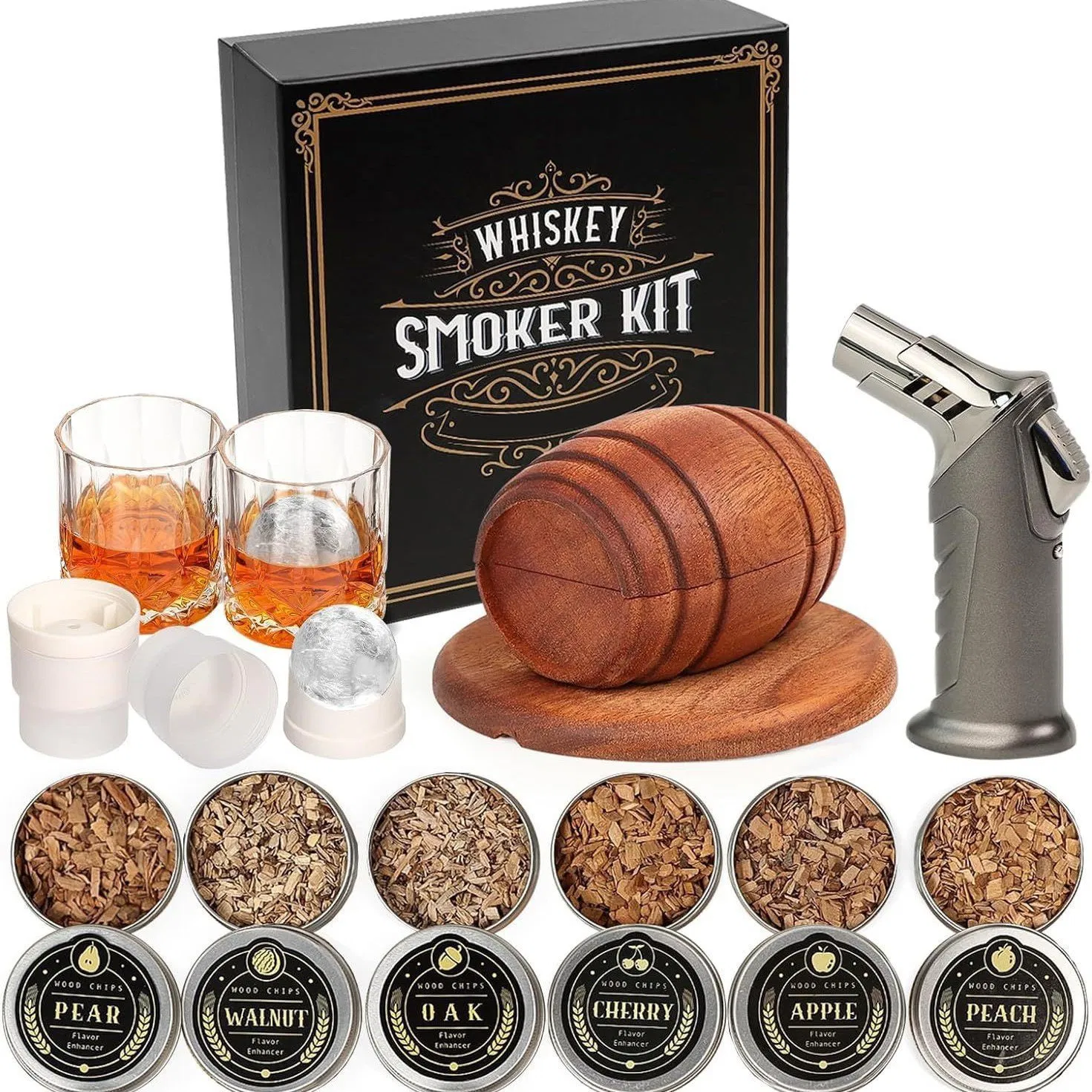 Cocktail Smoker Kit Set with Torch Wood Whiskey Smoker 4 Kinds of Wood Chips for Italy Big Whale Dinkelacker