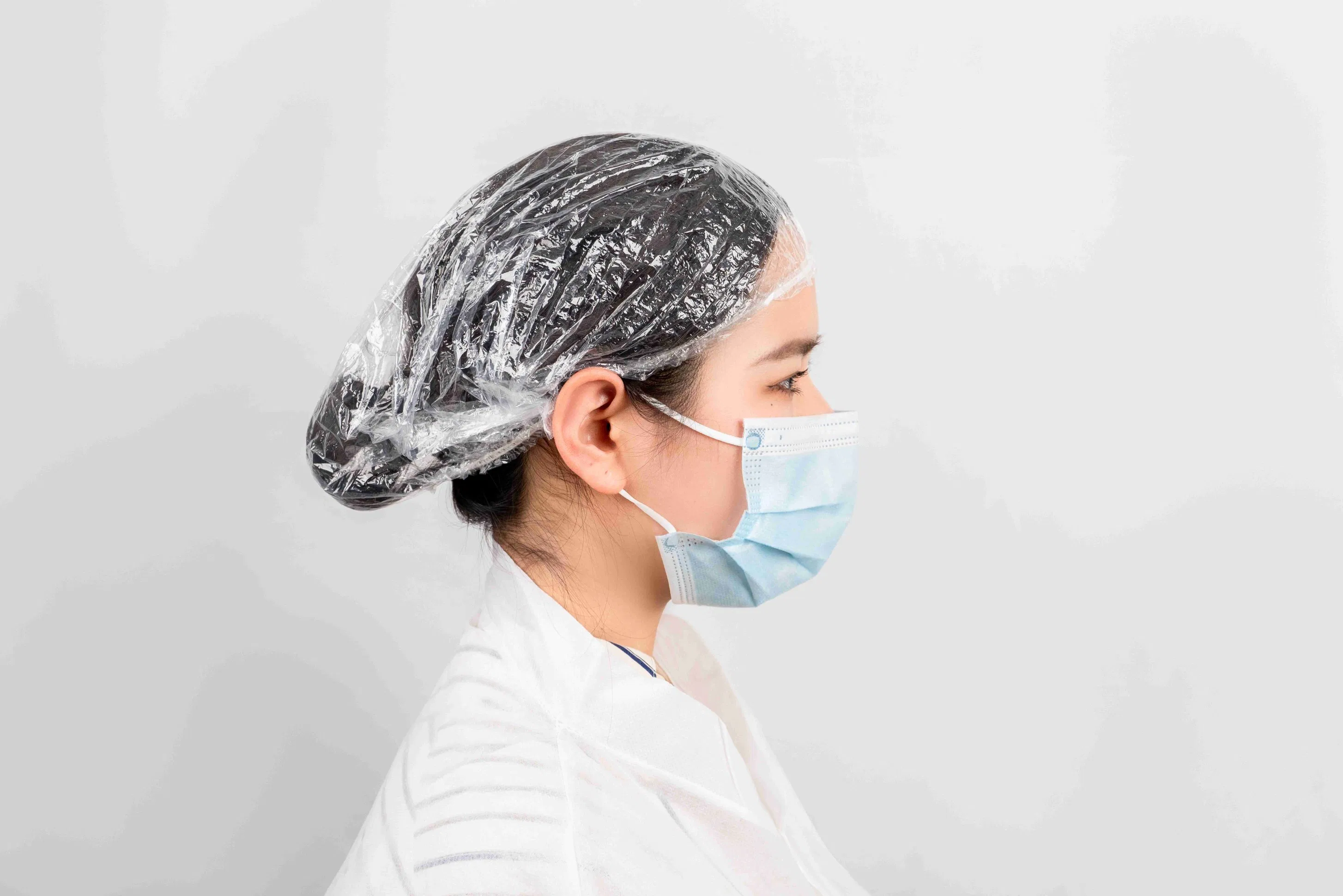 Hotel/Beauty Salon Use Disposable Transparent or White Elasticated PE Plastic Round Shower Cap