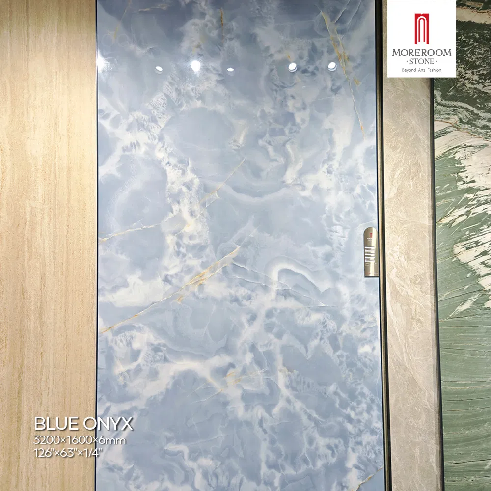 Porcelain Slab Blue Onyx Marble Look Slabs for Cool and Serene Bathroom Wall Cladding