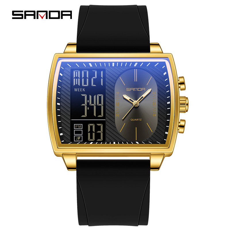 Men's Multifunctional Commuter Watch Sanda Square Waterproof Luminous Cross-Border Bestseller Electronic Watch
