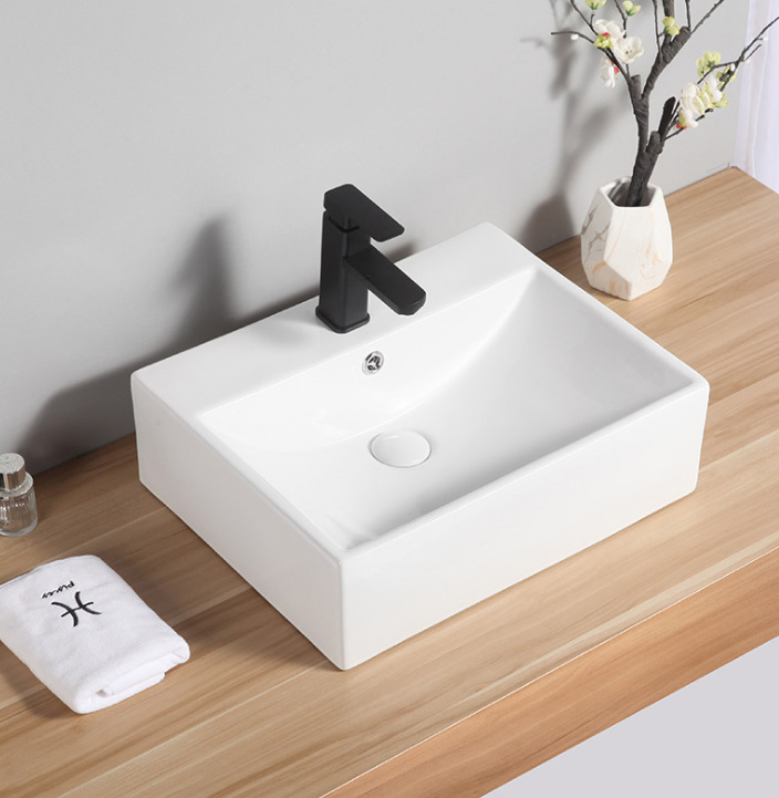Nordic Modern Single Basin Vanity Small Rectangular Wall Hanging Hotel Ceramic Wholesale Bathroom Basin & Sink Washbasin Furnitures