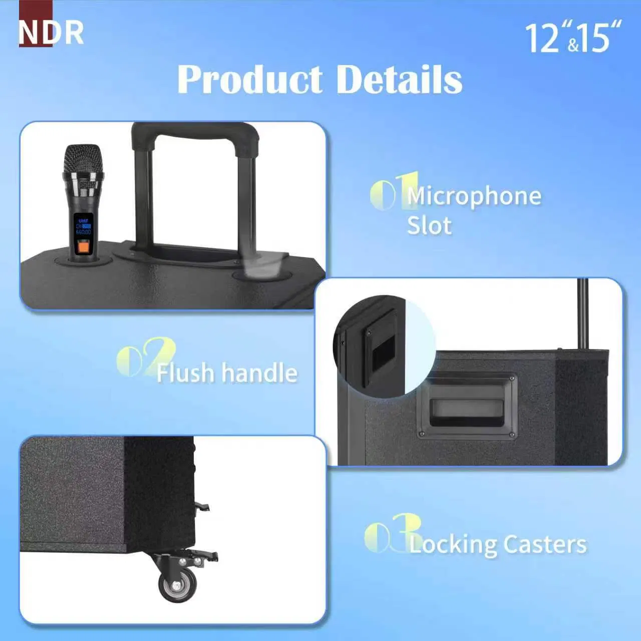 Wireless Portable Trolley Wooden Blue Tooth Ndr-412 Speaker