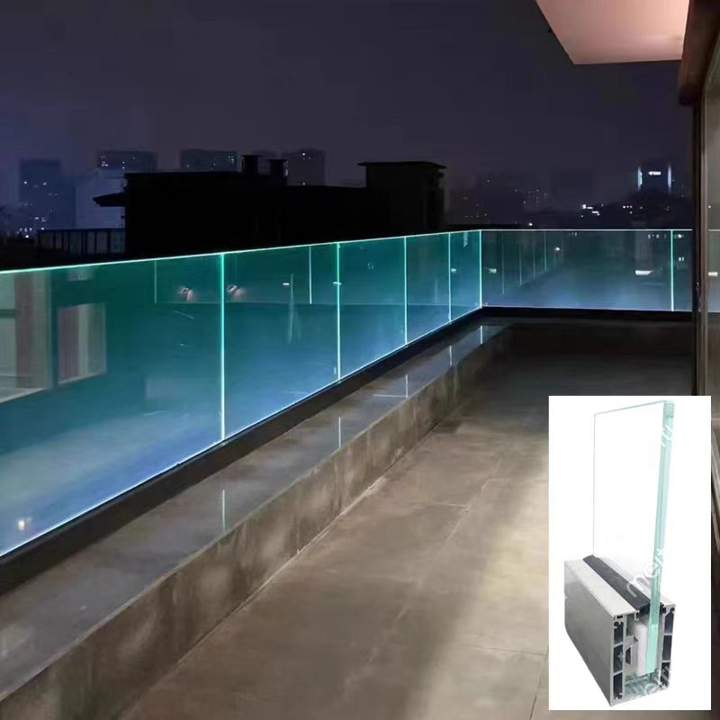 Modern Glass Railing with Stainless Steel Handrail for Projects