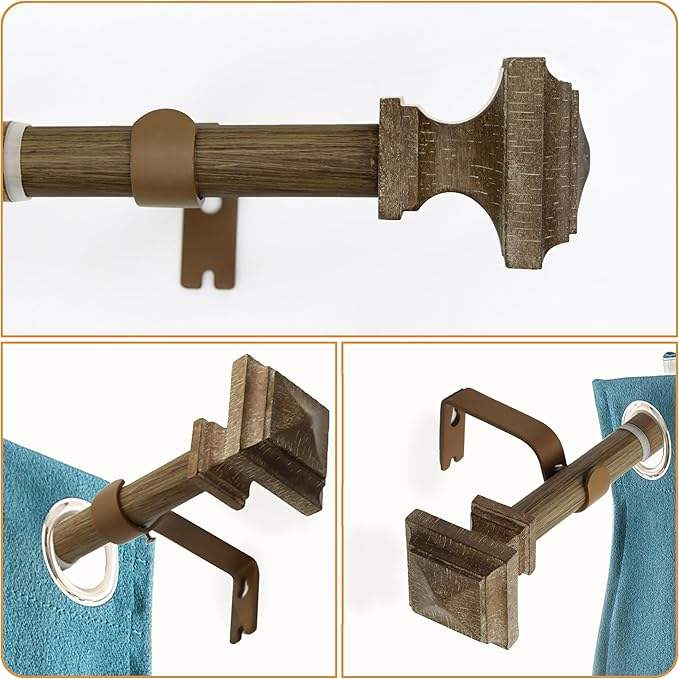 Factory Direct Sale Wooden Feel Curtain Rod Sets Metal Curtain Rod Wood Poles