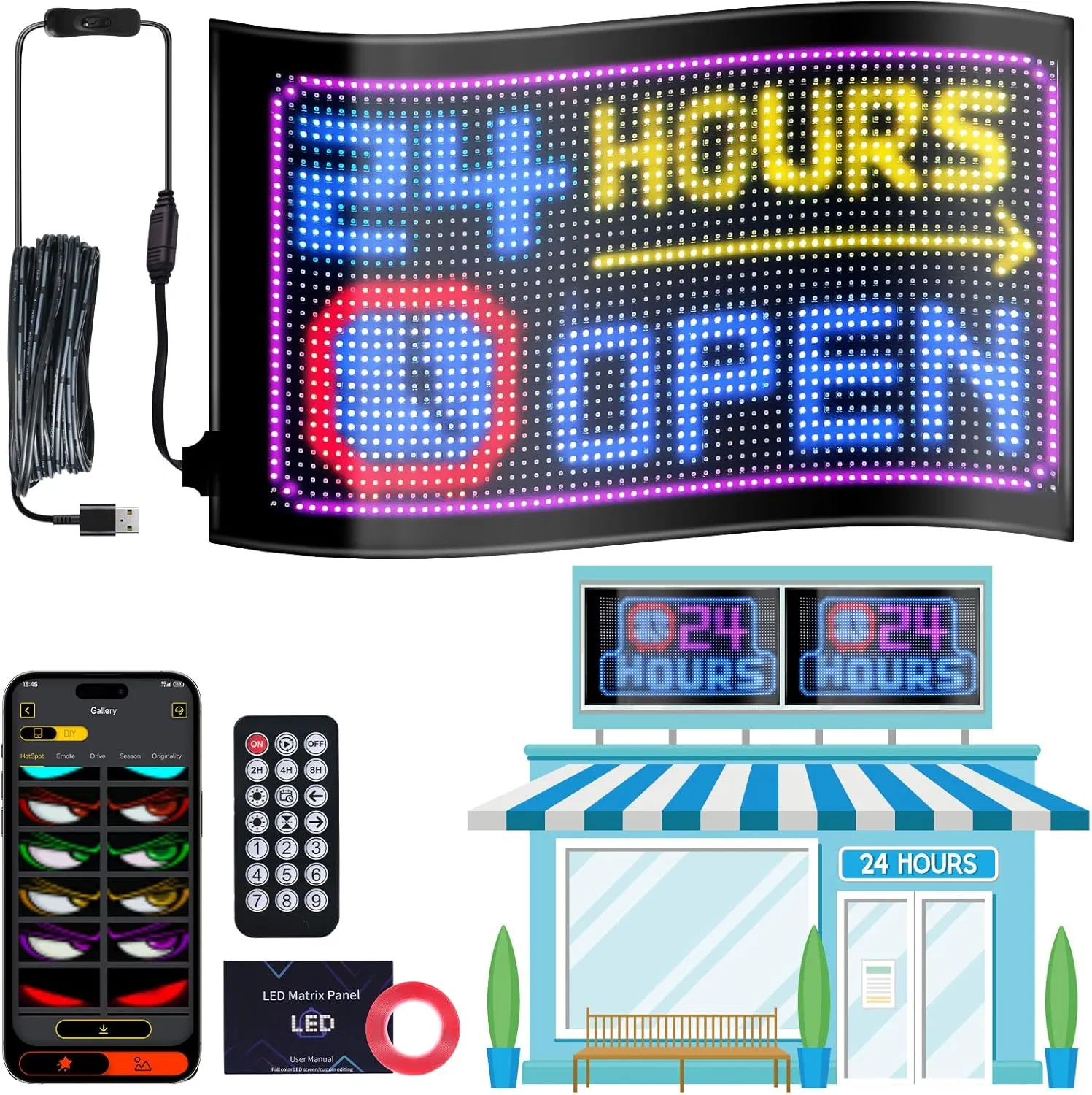 Scrolling LED Sign for Car RGB Programmable Devil Eyes for Truck Outdoor LED Display