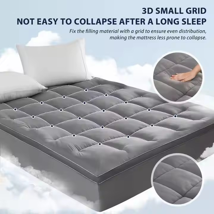 OEM ODM Breathable Microfiber Box Quilted 2" Gusset Self-Fabric Piping Ultra-Soft 500GSM Polyester Filled Mattress Topper Soothes Back Pain, Machine Washable,