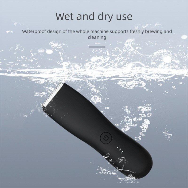 Electric Body & Pubic Hair Trimmer for Men, Replaceable Ceramic Blade Heads, Waterproof for Wet/Dry Use