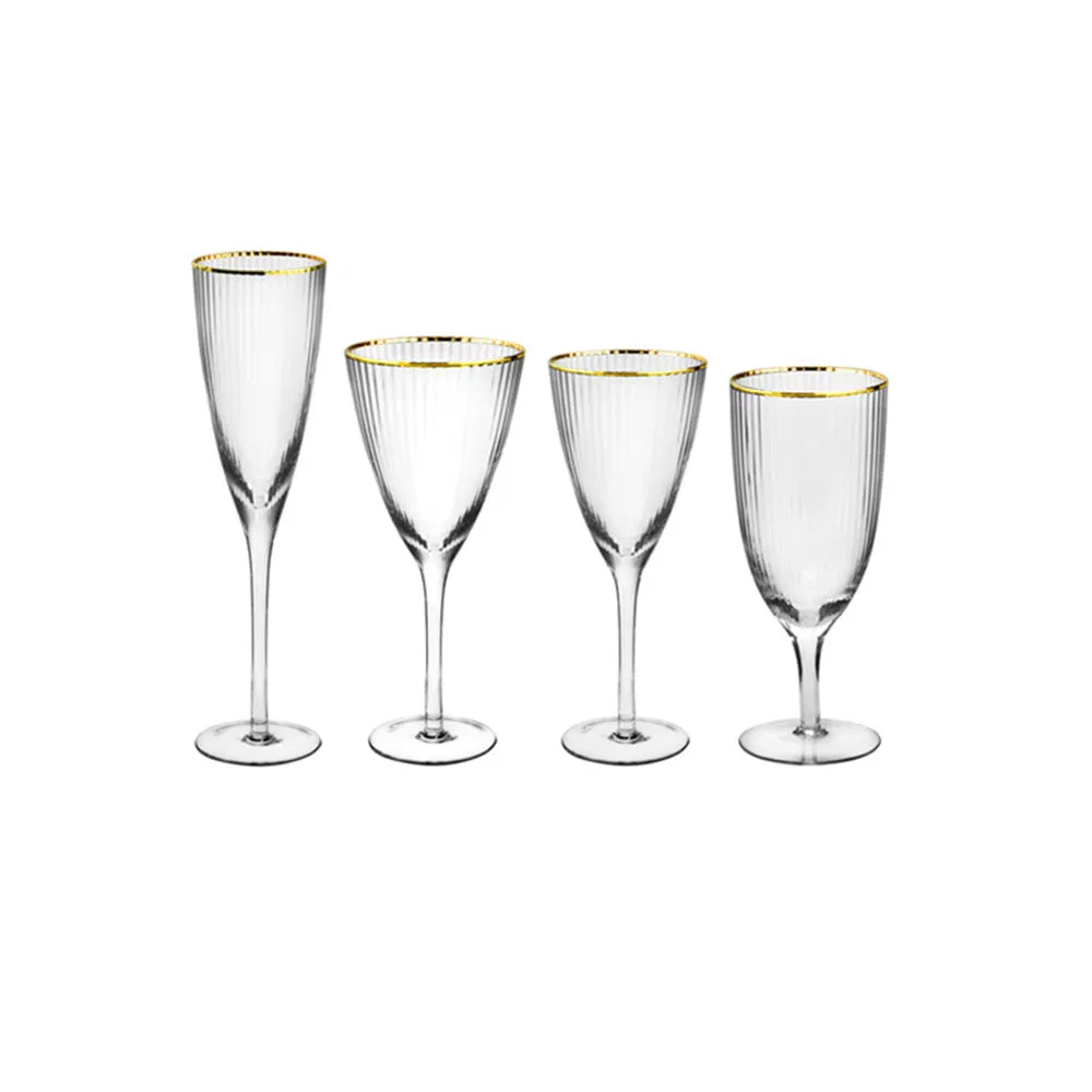 Transparent Gold Rim Champagne Red Goblet Wine Glass Set for Wedding