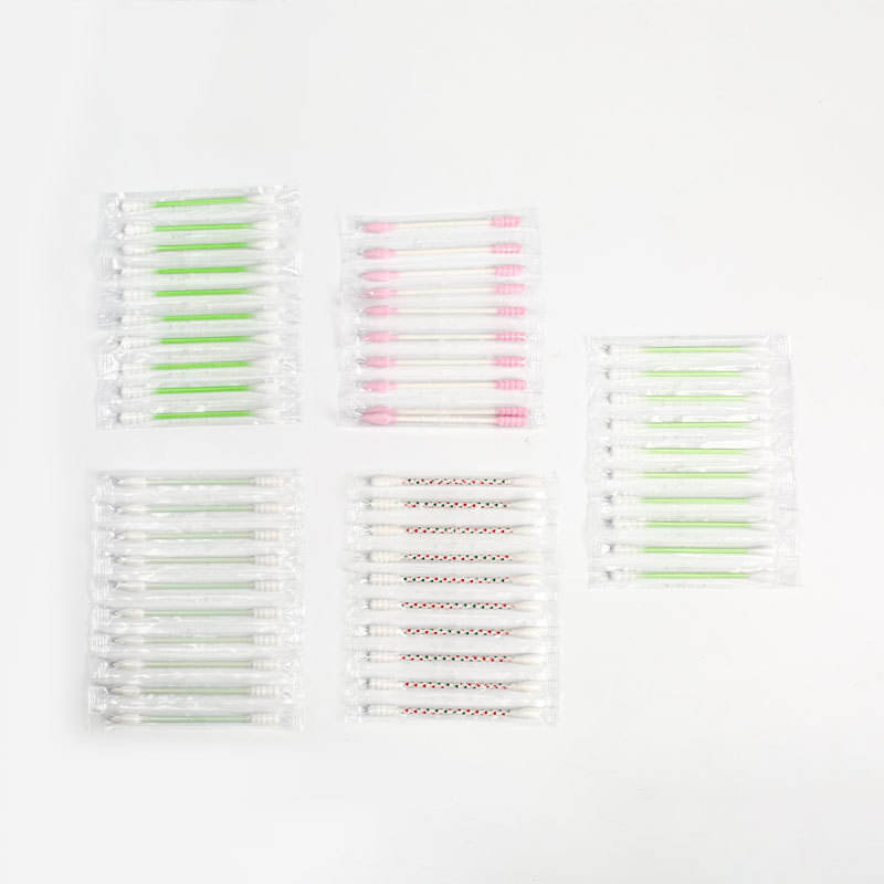 a Double-Clasp Square Box Containing 100 Individually-Packaged Colored- Stick Cotton Swabs.