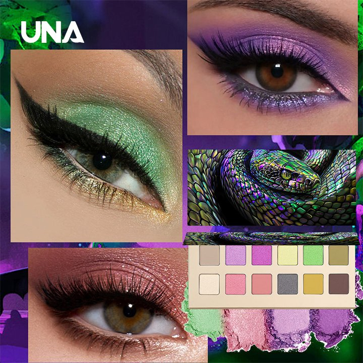 12-Color Animal Eye Eyeshadow Palette with Iridescent Scale Effect Waterproof Metallic & Matte Pressed Pigments Powder Form