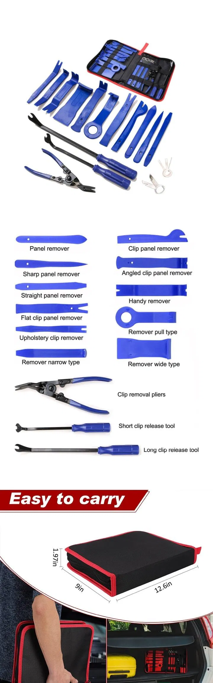 19PCS Car Trim Removal Toolkit with Storage Bag Trim Clips Removal Tools