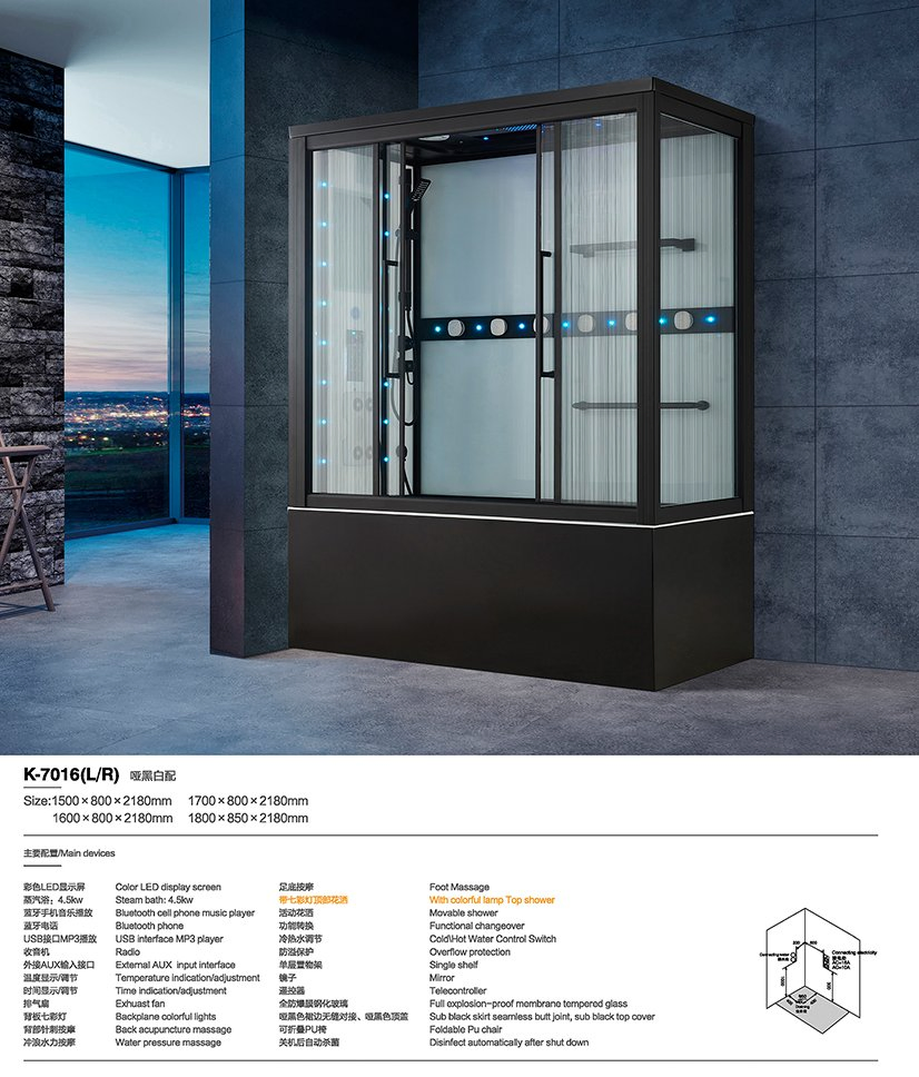 Hot Sale Bathroom Accessories Steam Relax Stand Base Shower Glass Compact Room