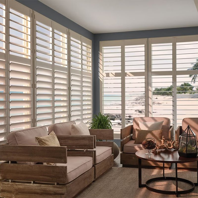 Elegant White Wood 89mm Louvered Plantation Shutters for Homes
