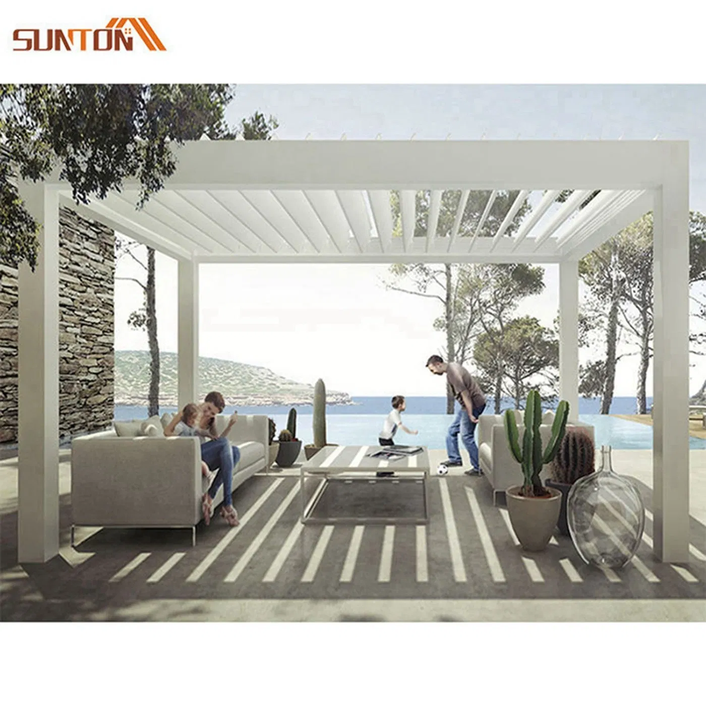 Aluminium Outdoor Retractable Terrace Pergola with Screens and Lights