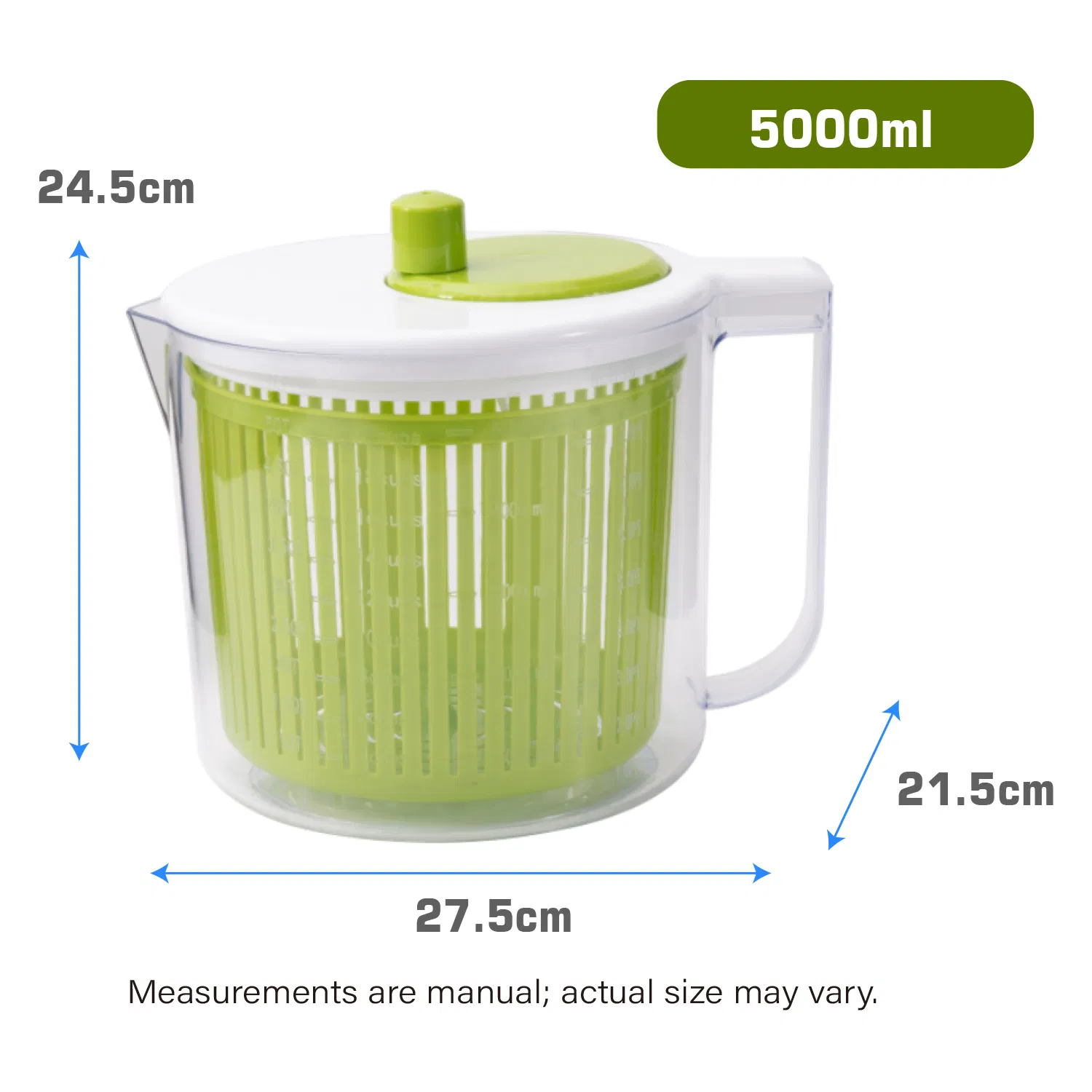 Green Salad Spinner, 5000ml Large Capacity Rotating Vegetable & Lettuce Dryer