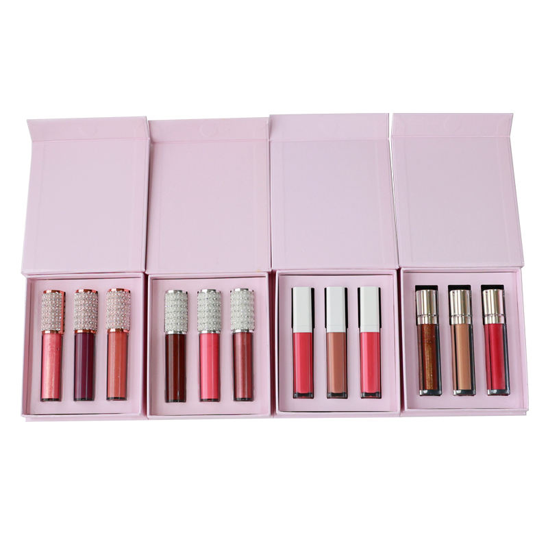 Wholesale Cosmetics 3 in 1 Lipstick Set Waterproof Nude Clear Lip Stick Gift Box