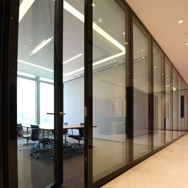 Decorative Single Double Glass Wall Partitioning Glass Wall with Flush Door Design