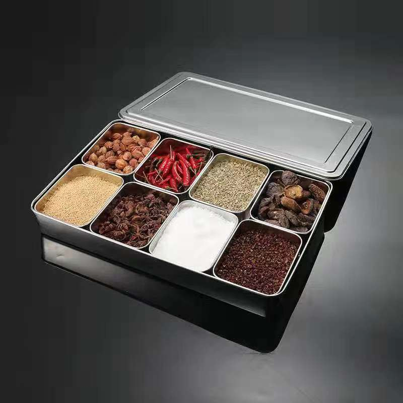 Large Capacity Stainless Steel Spice Box with Lid Spice Containers with Spoons