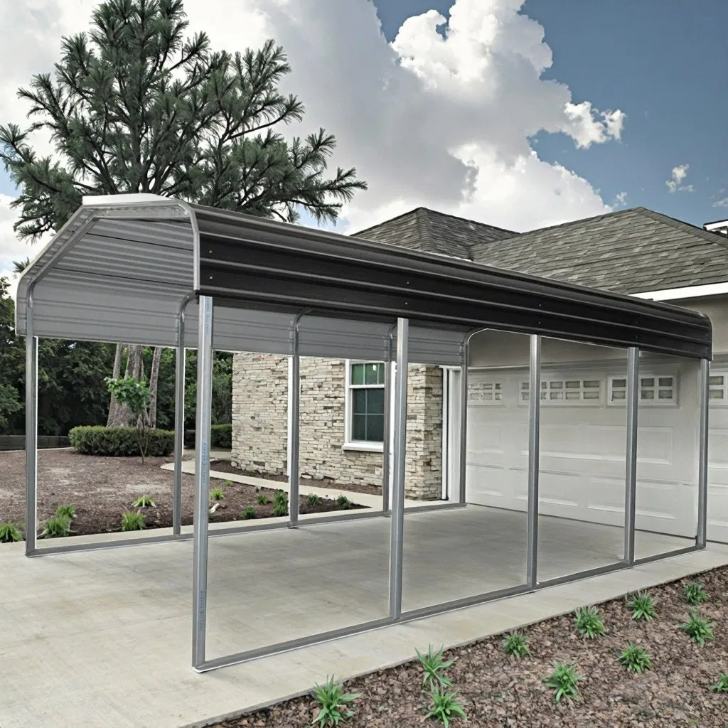 Durable Outdoor Metal Car Shelter Canopy with Galvanized Steel Roof