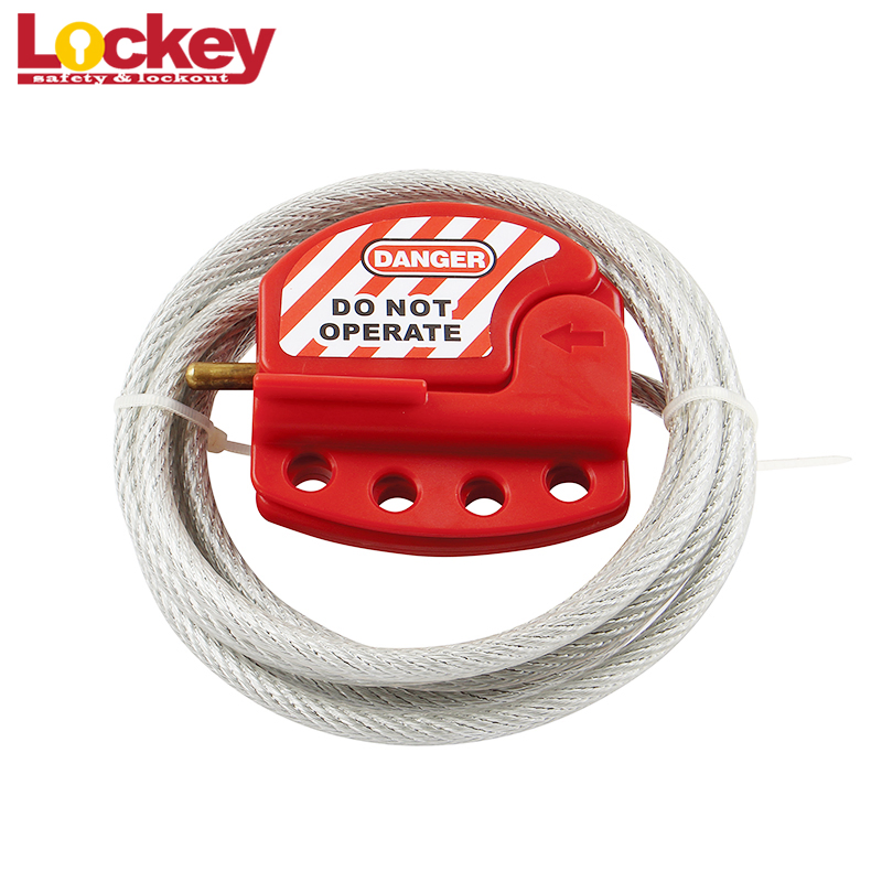Red Plastic Adjustable Steel Cable Lockout with 4 Lockout Hole