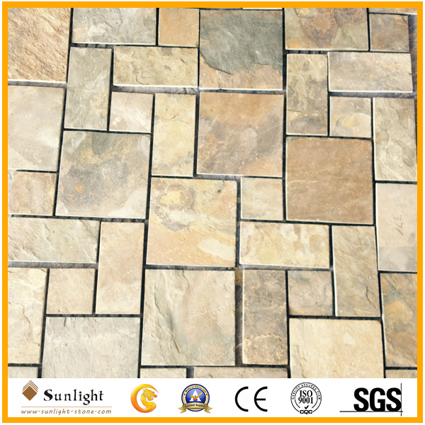 Natural Black Yellow Rusty Slate Flagstone for Garden Floor Walkway Paver Tiles