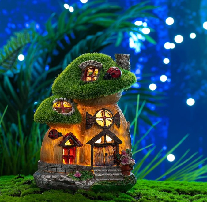 Garden Decor Green Flocked Mushroom Statues