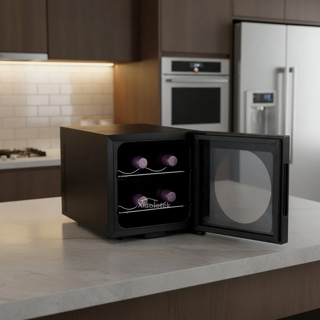 High Quality Electric Stainless Steel Mini Cigar Wine Cooler 4 Bottle 12L Capacity Black Refrigerator for Household Hotel Use