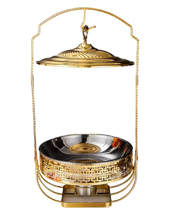 4.5L 6L 8L Stainless Steel Gold Hotel Restaurant Food Large Capacity Hot Pot Catering Buffet