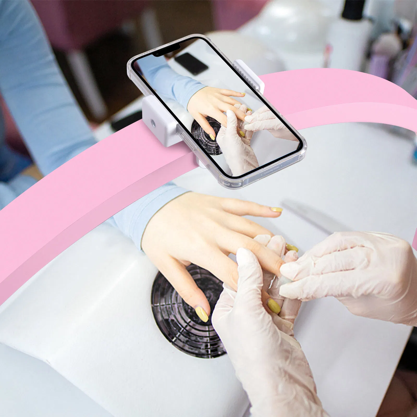 Professional Half Moon Desk Light UV Nail Lamp with Phone Holder for Nail Beauty Table